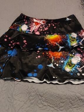 Gitane Black Print Ruffled Skort Sz MED